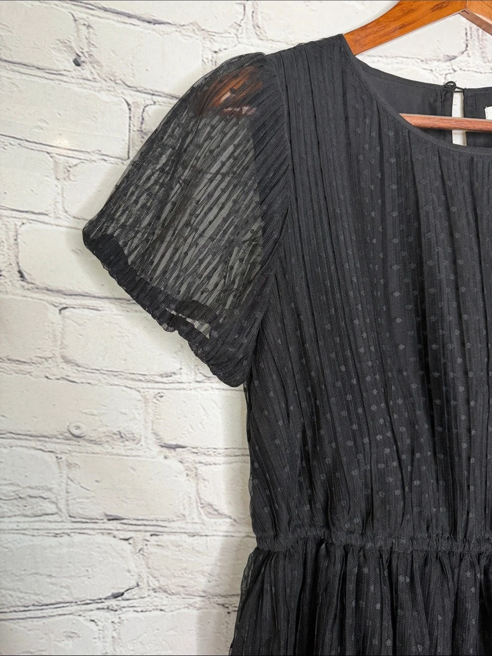 J. Crew Black Sheer Dot Tiered Midi Dress with Puff Sleeves Size 8